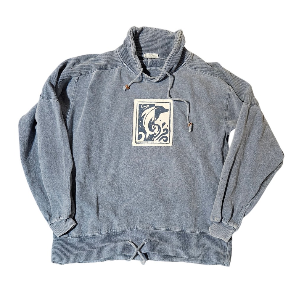 Vintage Pullover Sweatshirt Cowl Collar Graphic Taylor Dolphin Womens L-XL 90s